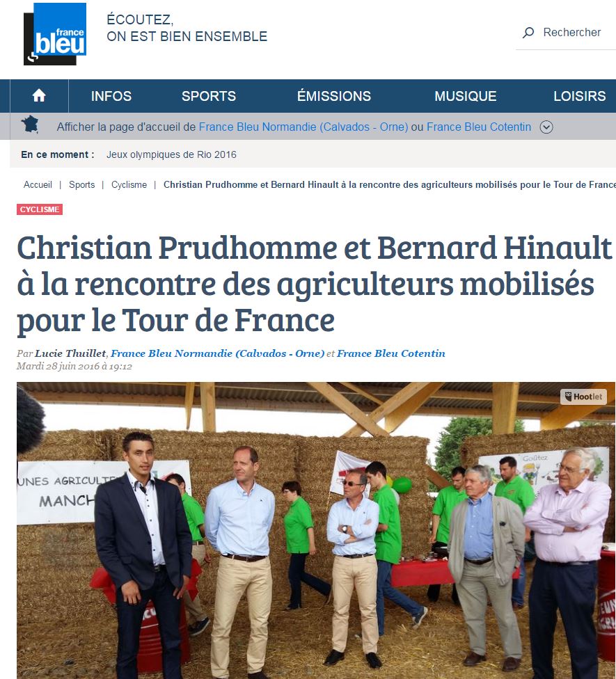 Jeunes Agriculteurs s’associe au Tour de France 2015 – France Bleu – Juillet 2016