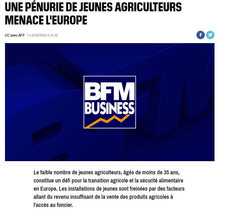 BFM TV : UNE PÉNURIE DE JEUNES AGRICULTEURS MENACE L’EUROPE