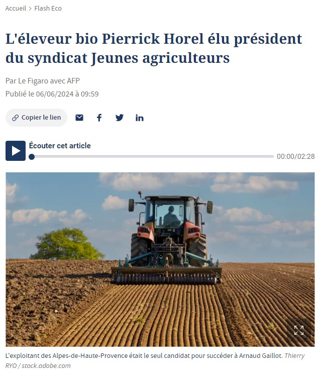 L’éleveur bio Pierrick Horel élu président du syndicat Jeunes agriculteurs