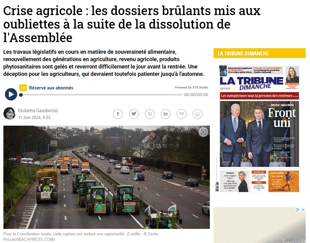 Crise agricole : les dossiers brûlants mis aux oubliettes à la suite de la dissolution de l’Assemblée